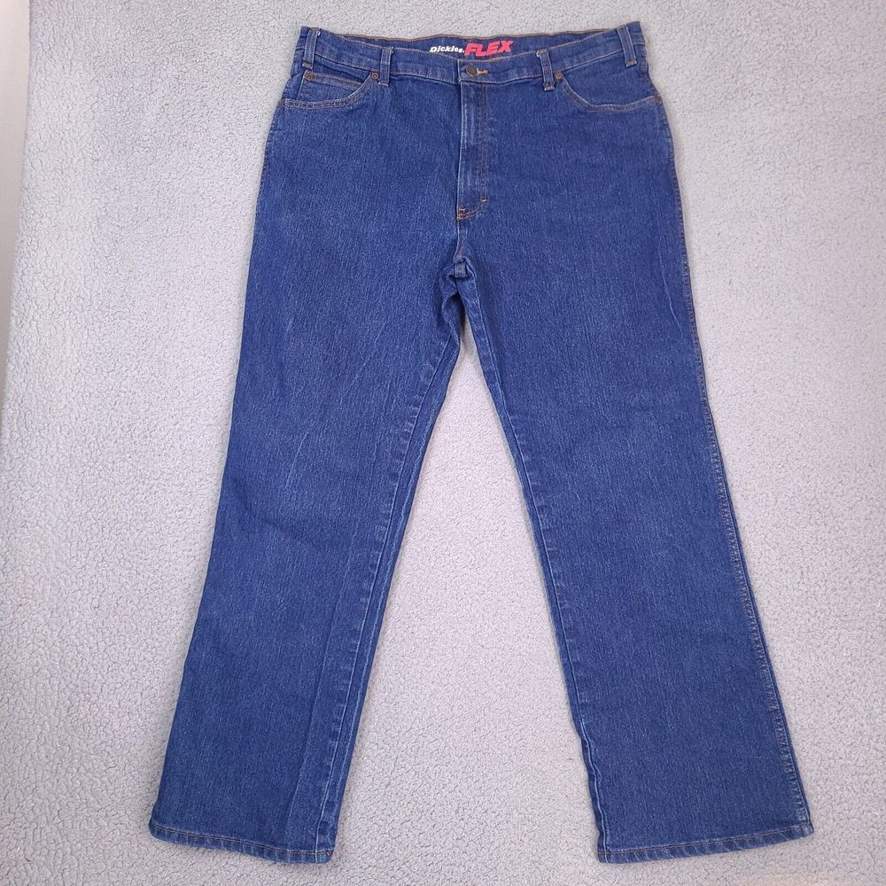 Dickies Flex Jeans Mens 37x31‎ Blue Relaxed Straight Dark Wash Denim
